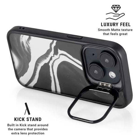 Black Marble Ink iPhone 15 Kickstand Case
